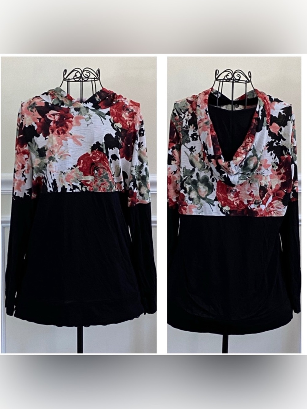 Pink Coconut Boutique Pullover Mixed Media Floral Hoodie Top
